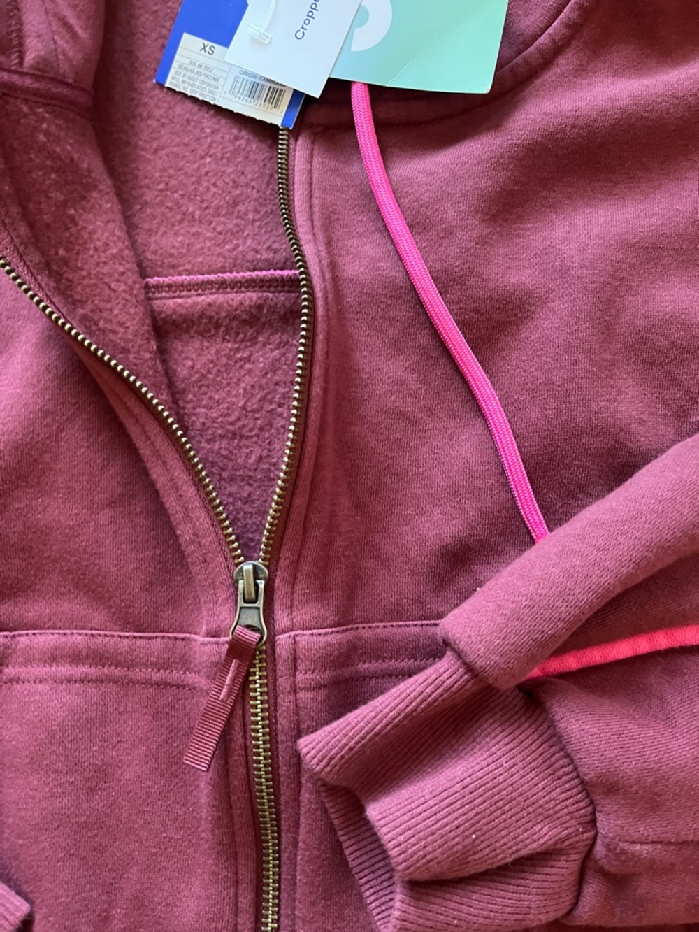 JoyLab Maroon Cropped Hoodie with Hot Pink Drawcords - Picture 4 of 9